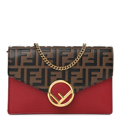 Fendi Vitello Cruise F is Fendi FF 1974 Embossed Medium Envelope Wallet On Chain Fragola Maya Black 1 of 9