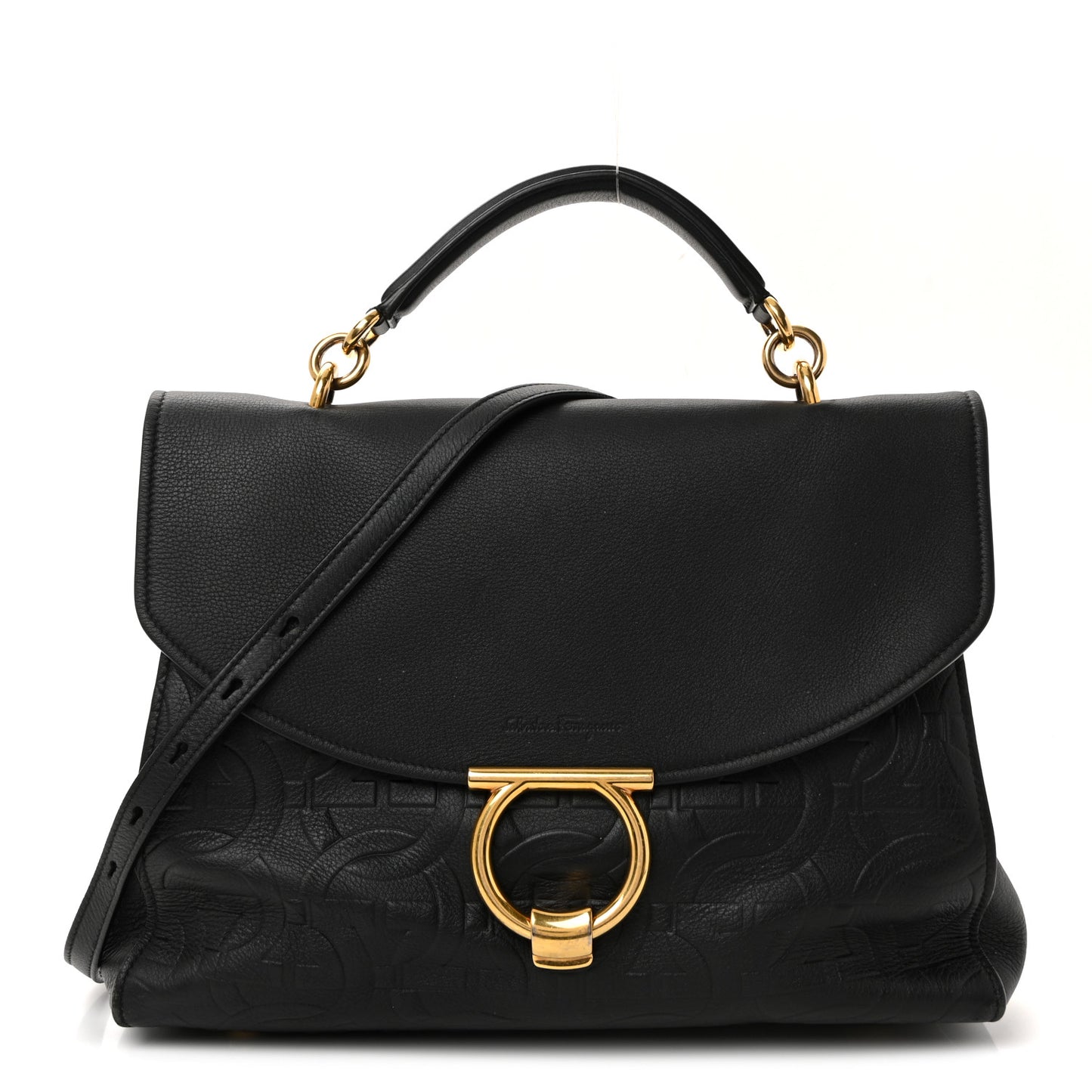 Calfskin Embossed Medium Margot Top Handle Satchel Black