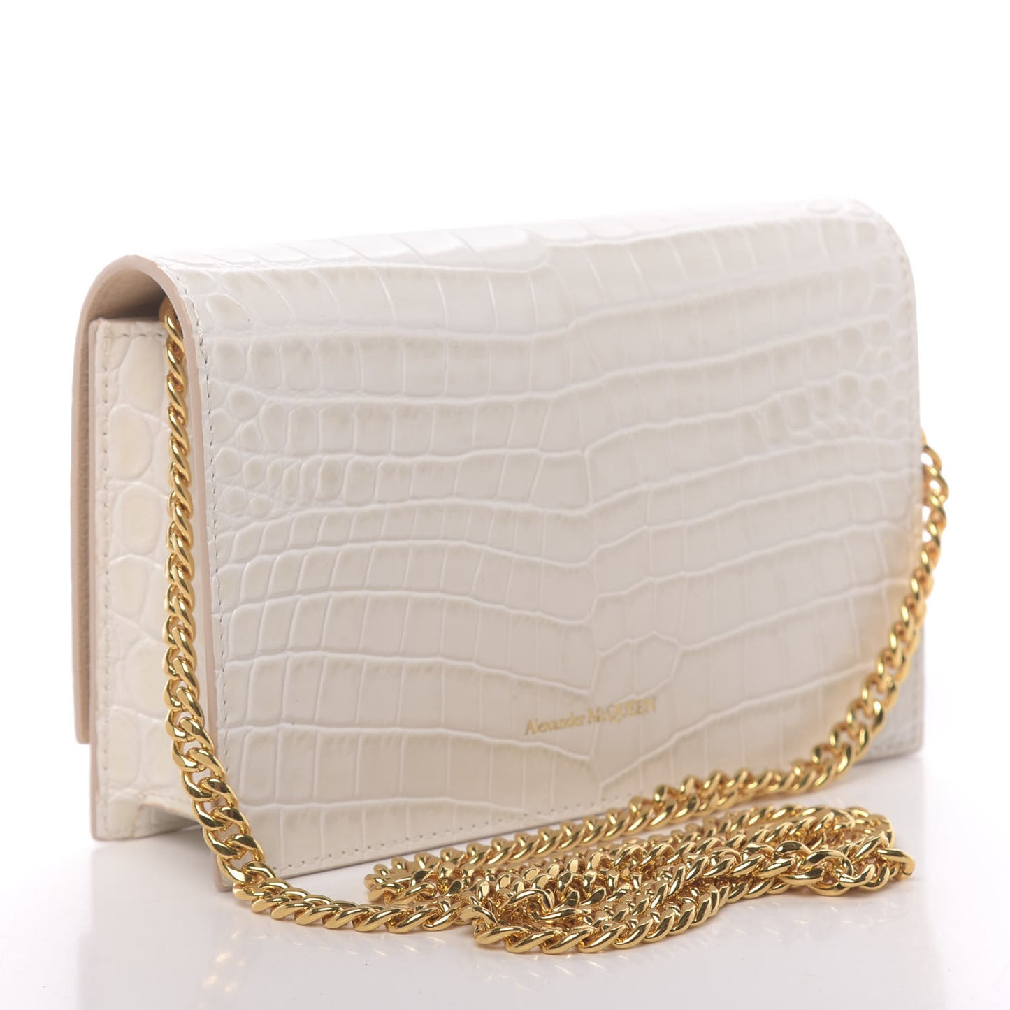 Calfskin Crocodile Embossed Skull Mini Crossbody Bag White