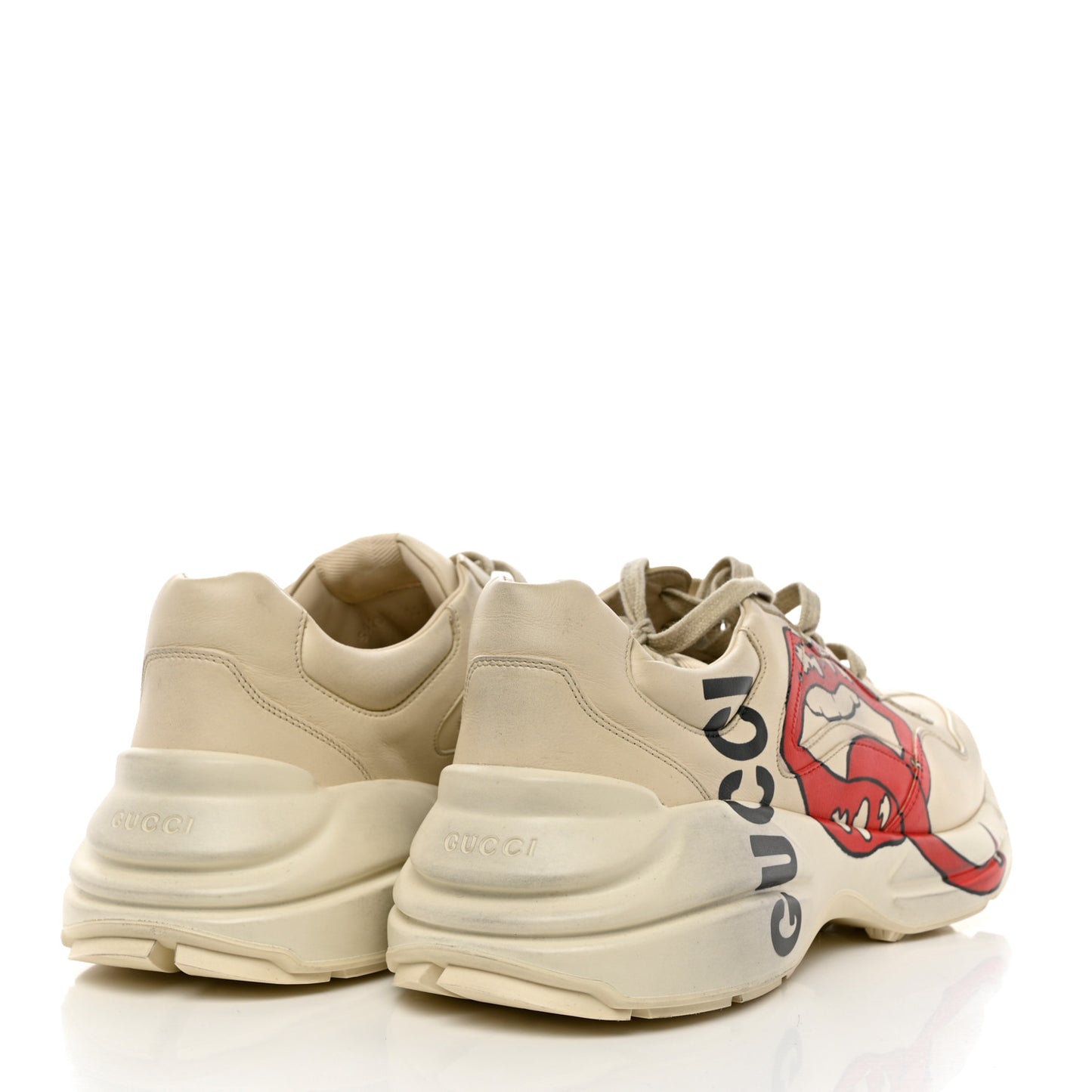 Calfskin Mouth Print Mens Rhyton Sneaker 12.5 Ivory