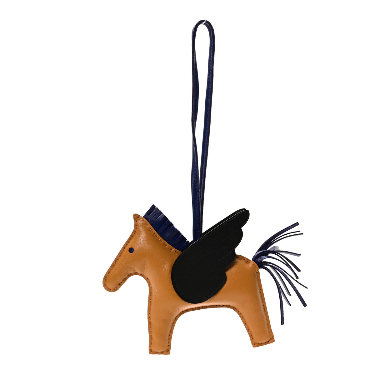 Hermes Milo Lambskin Grigri Rodeo Pegase Horse Bag Charm MM Sesame Black Bleu Saphir 1 of 4
