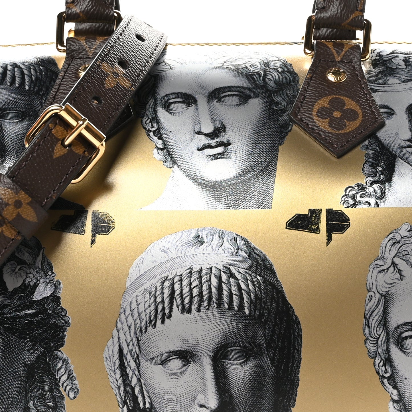 X FORNASETTI Calfskin Fornasetti Speedy Bandouliere 25 Gold