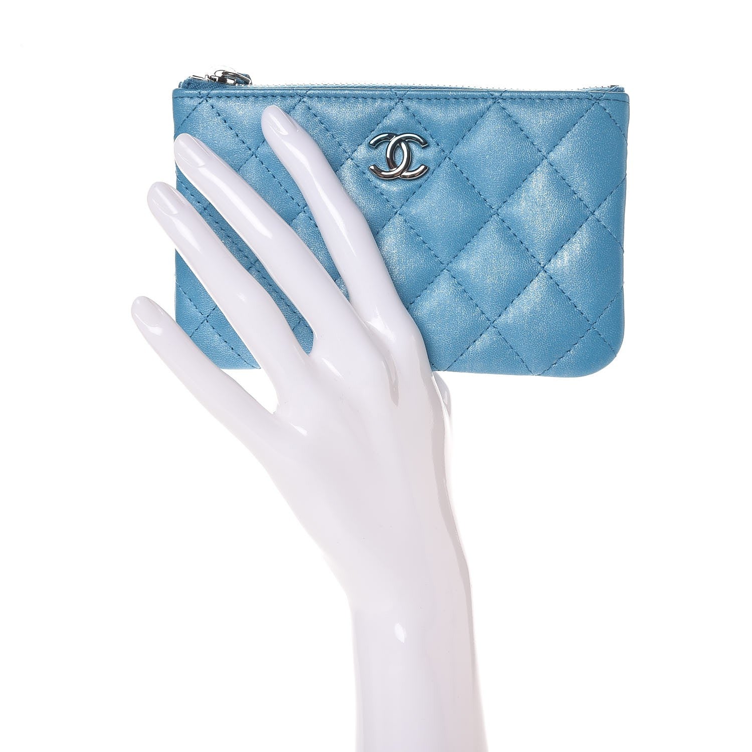 Chanel Metallic Lambskin Small Cosmetic Case Turquoise 2 of 7