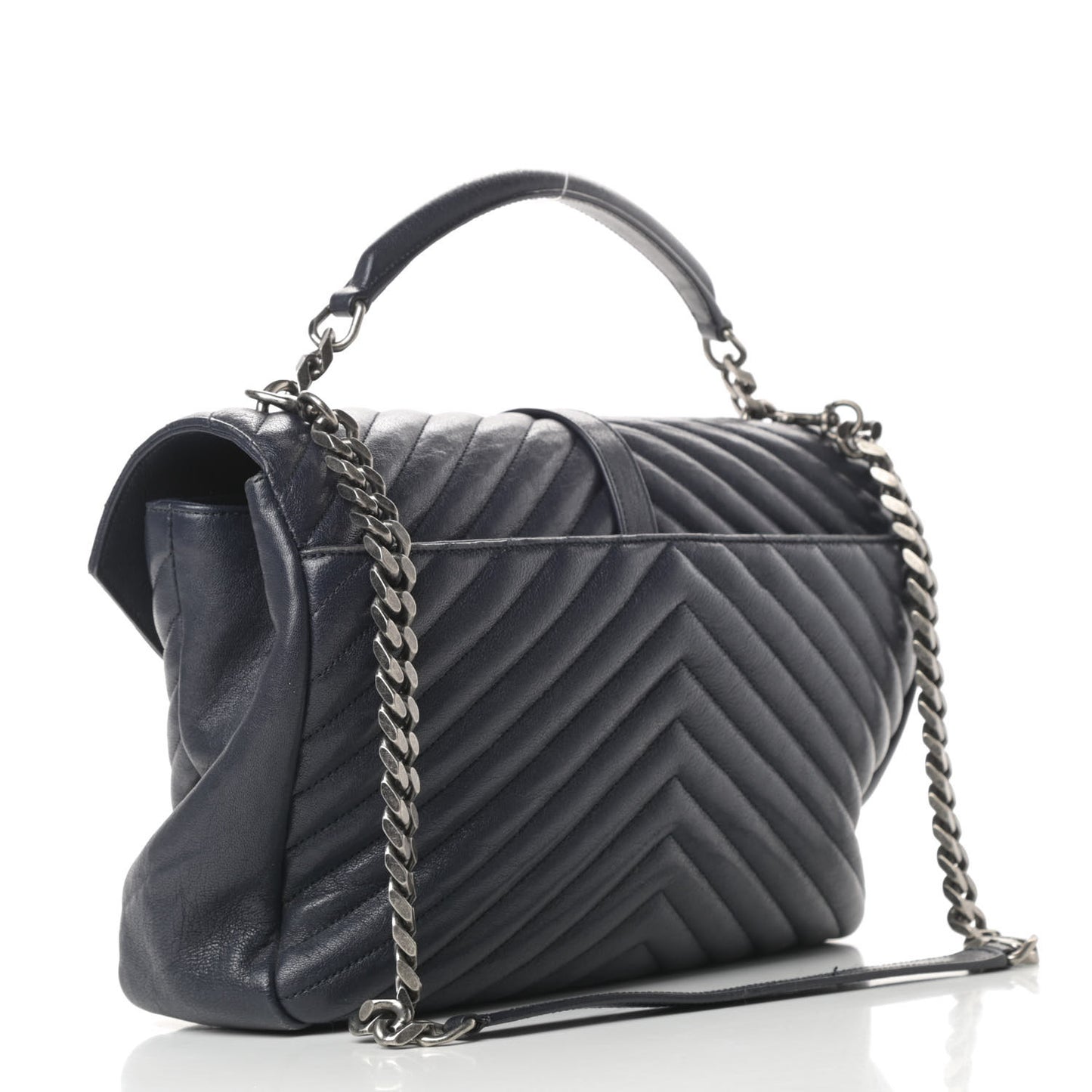 Sheepskin Matelasse Chevron Monogram Large College Satchel Navy Blue