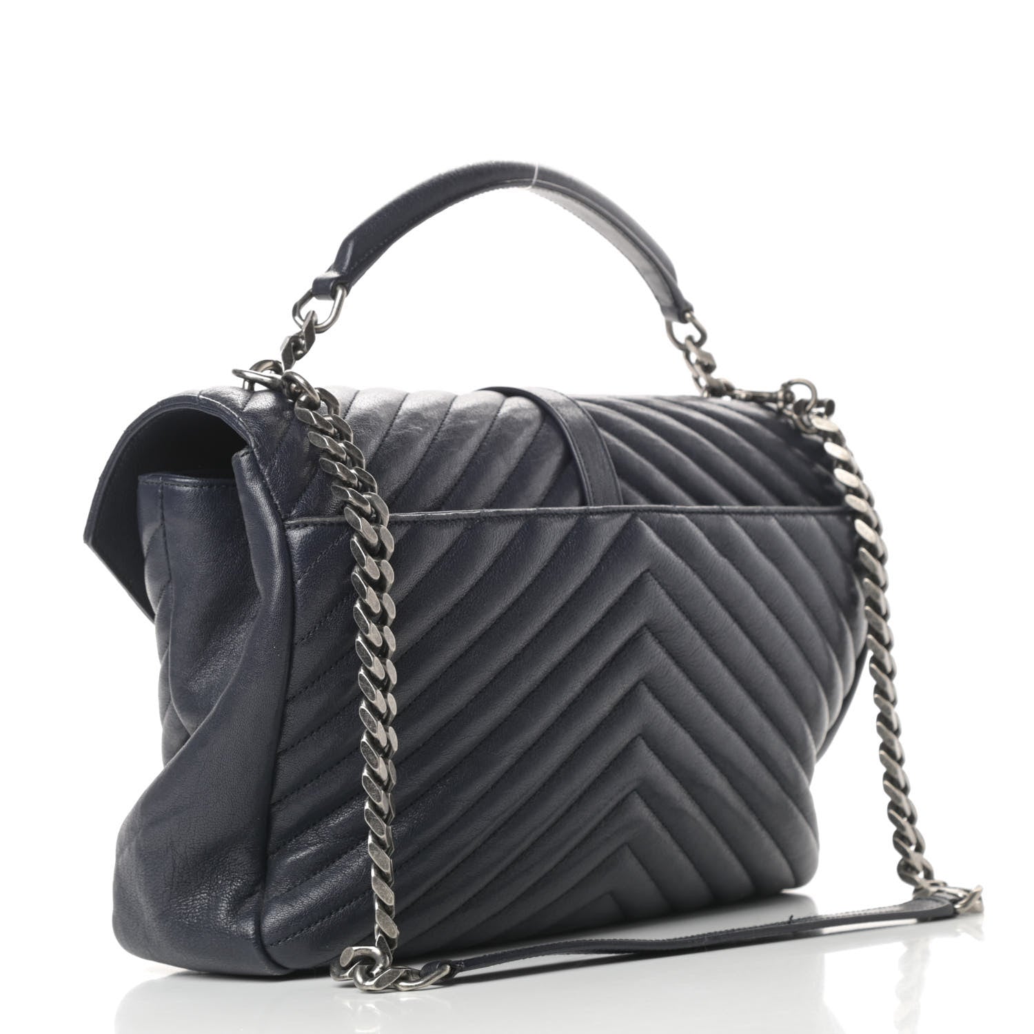Saint Laurent Sheepskin Matelasse Chevron Monogram Large College Satchel Navy Blue 3 of 19