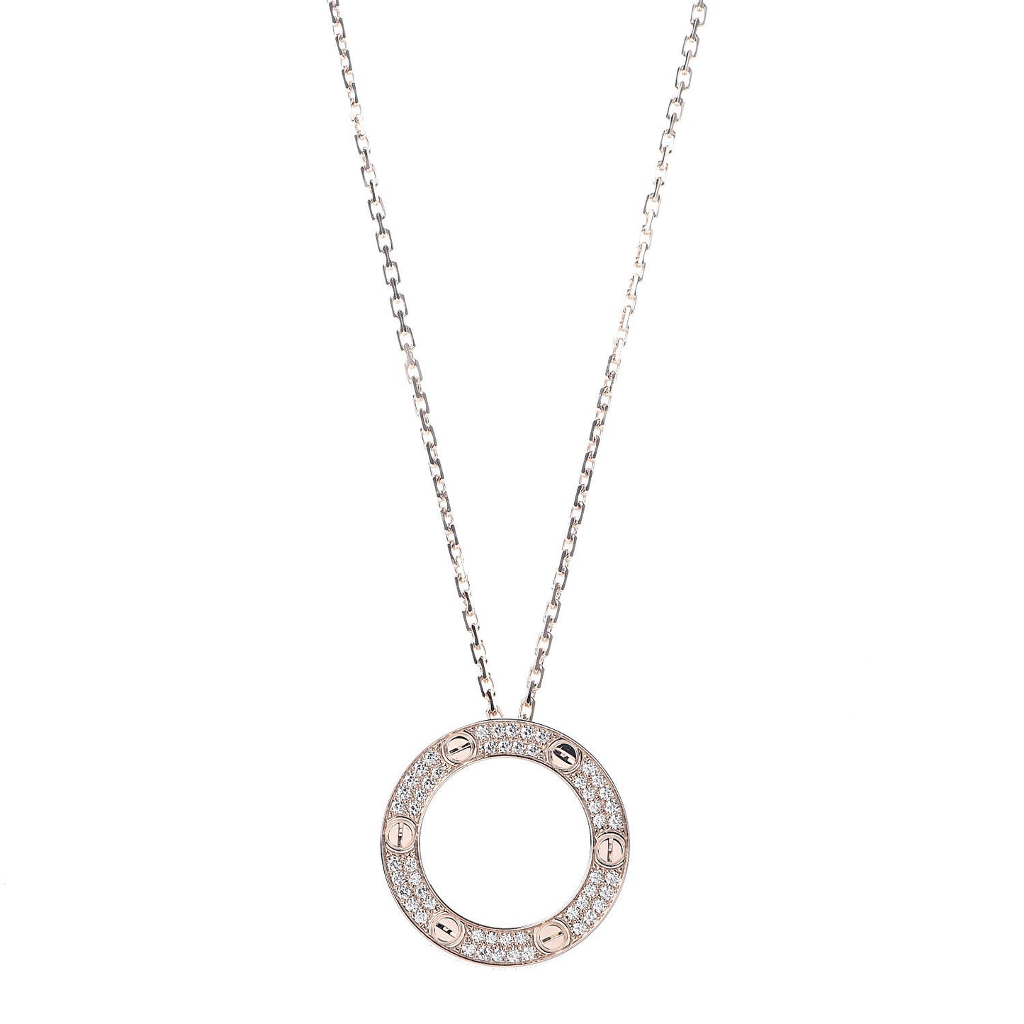 18K Pink Gold Diamond LOVE Paved Necklace
