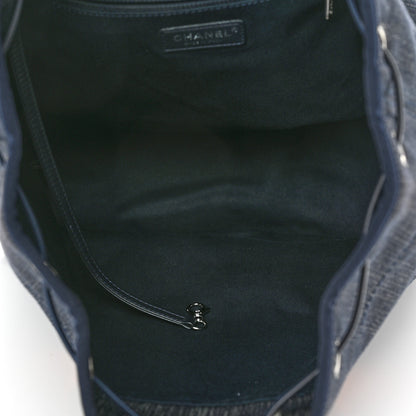Chanel Denim Deauville Drawstring Bag Blue Orange 5 of 11