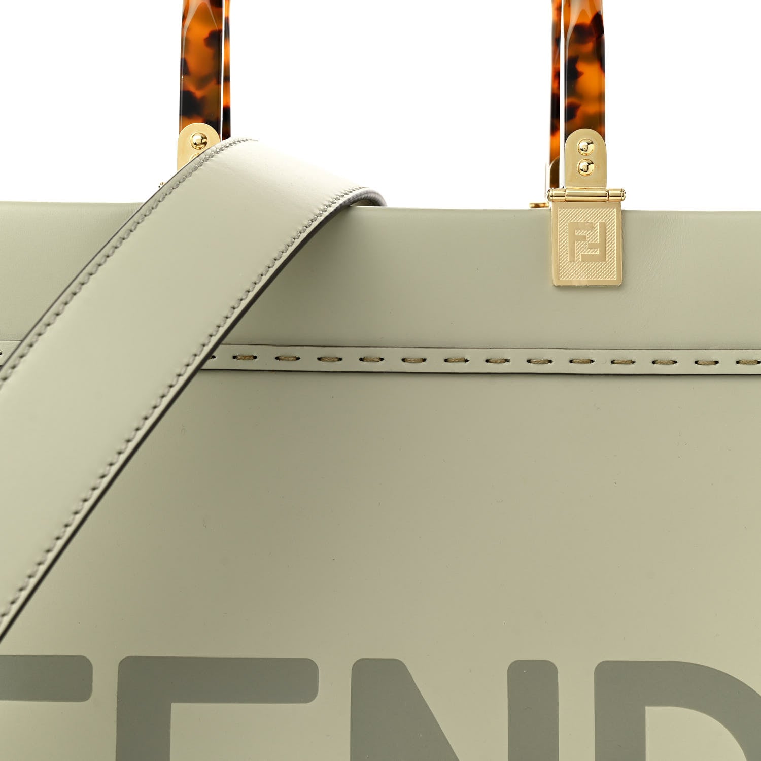 Fendi Vitello King Plexiglass Logo Embossed Medium Fendi Sunshine Shopper Tote Green Tea 7 of 13