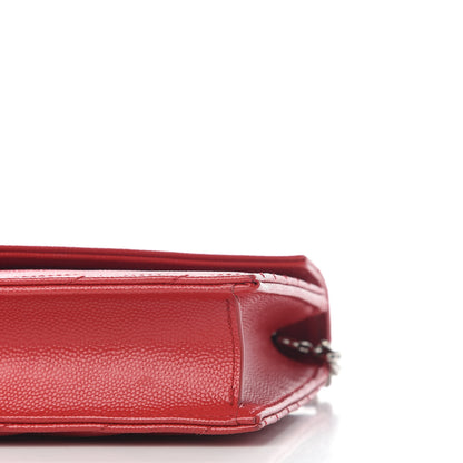 Saint Laurent Grain De Poudre Matelasse Chevron Monogram Envelope Chain Wallet Eros Rouge 8 of 9