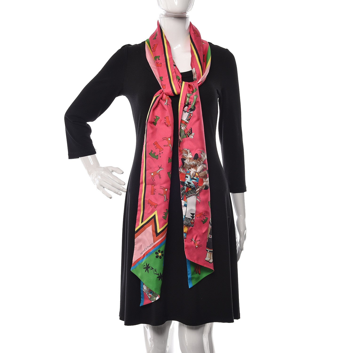 Hermes Silk Kachinas Maxi Twilly Rose Vert Bleu 2 of 4
