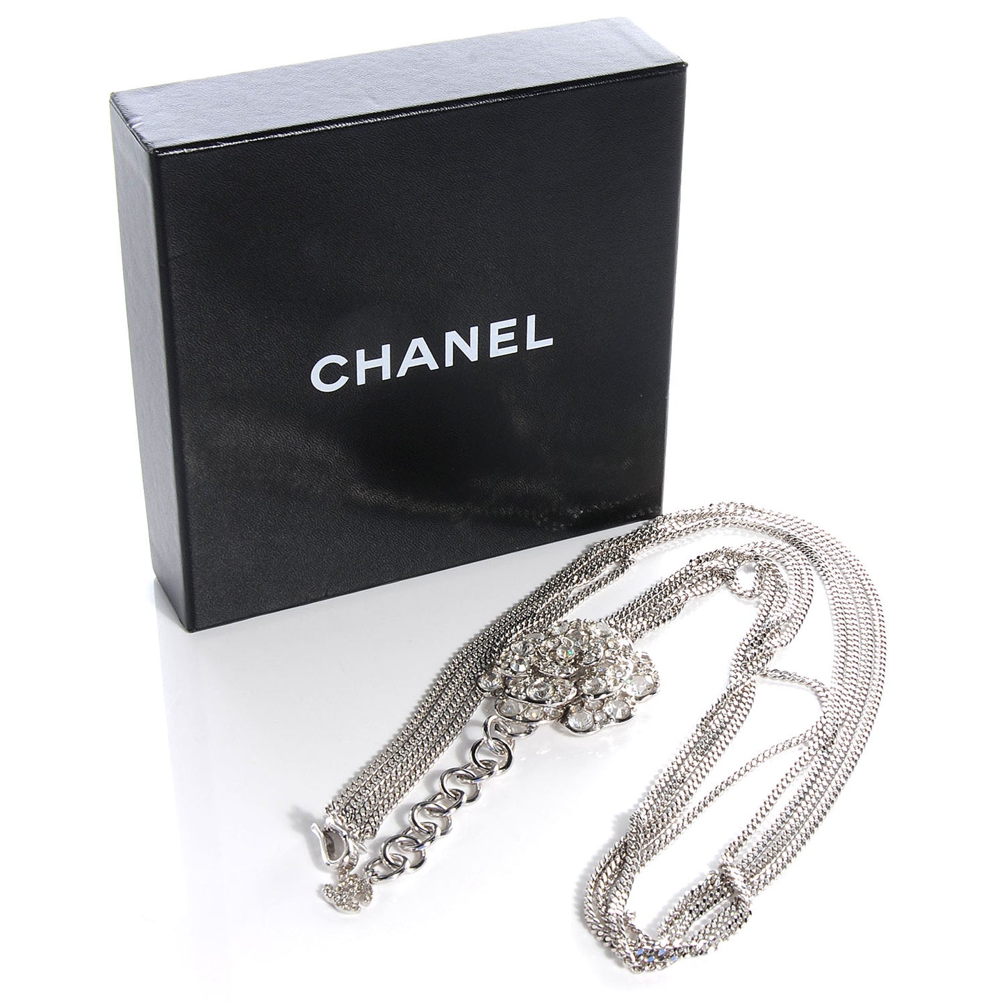 Chain CC Crystal Camellia Belt Silver