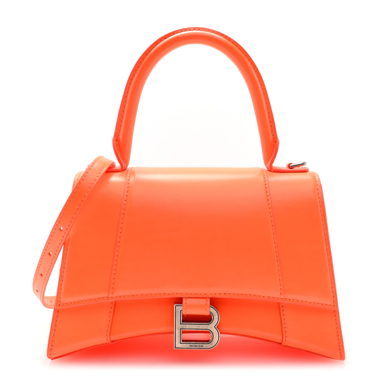 Balenciaga Shiny Box Calfskin Small Hourglass Top Handle Bag Fluo Orange 1 of 9