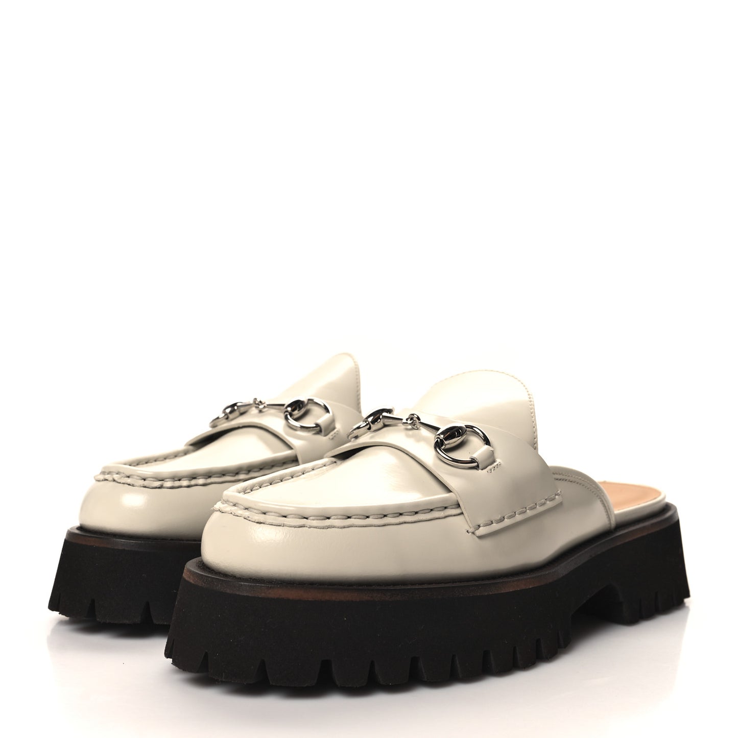 Cordovan Lux Womens Horsebit 45mm Platform Loafers 38 Mystic White