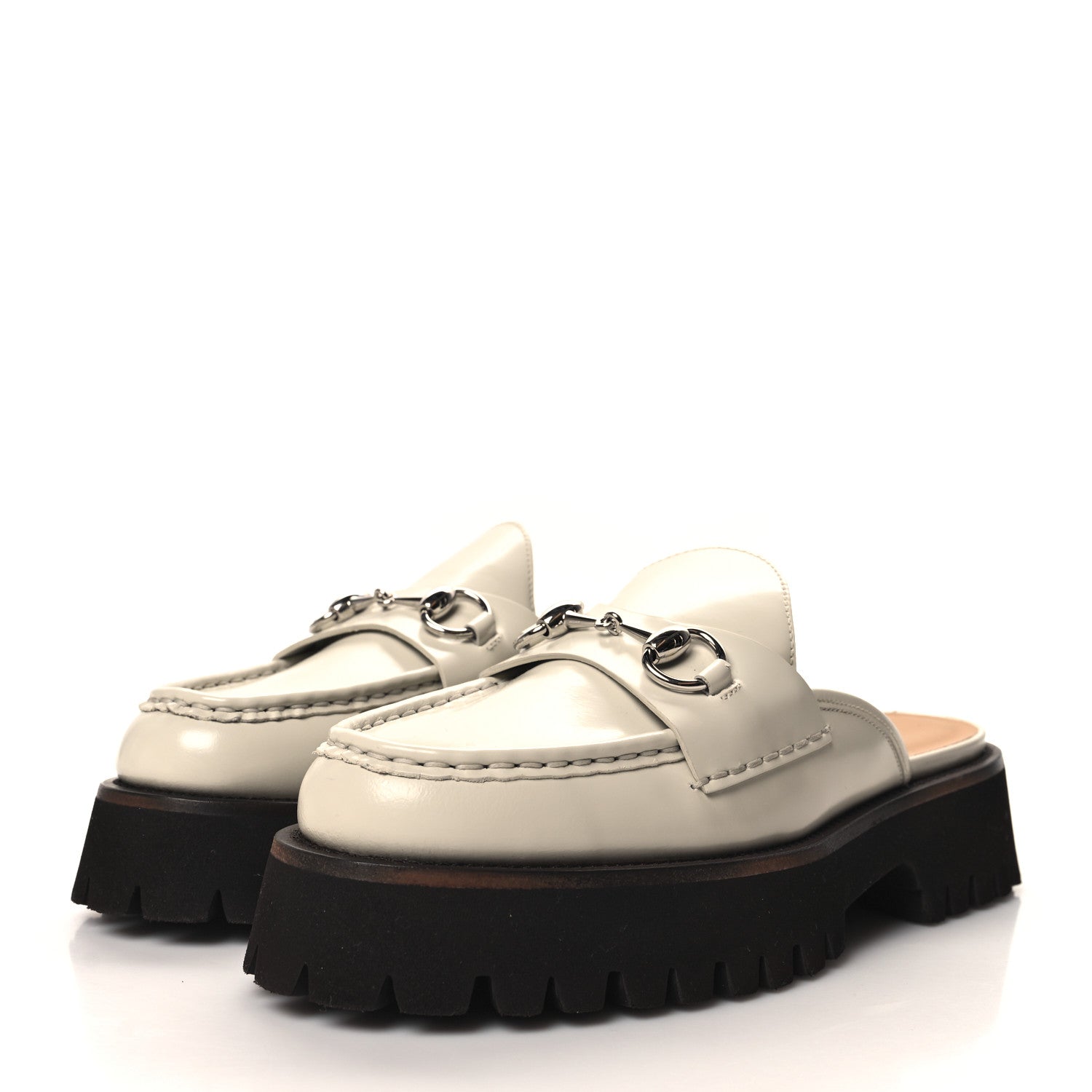 Gucci Cordovan Lux Womens Horsebit 45mm Platform Loafers 38 Mystic White 3 of 9