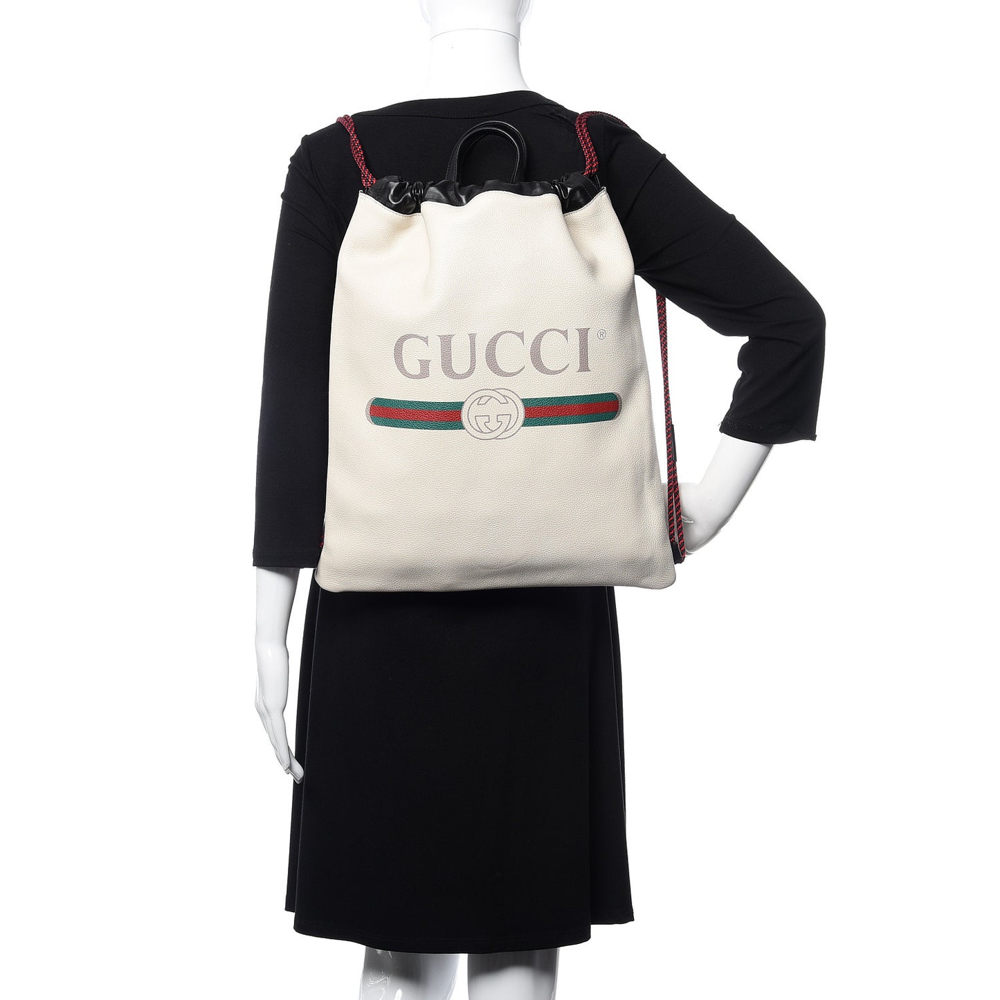 Calfskin Logo Drawstring Backpack Mystic White