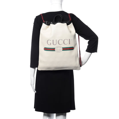 Gucci Calfskin Logo Drawstring Backpack Mystic White 2 of 11