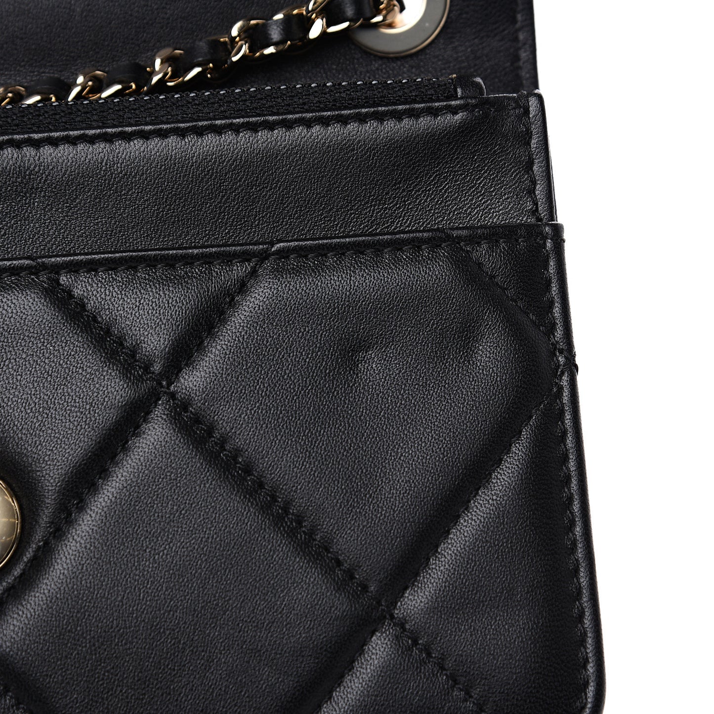 Lambskin Quilted Trendy CC Wallet On Chain WOC Black