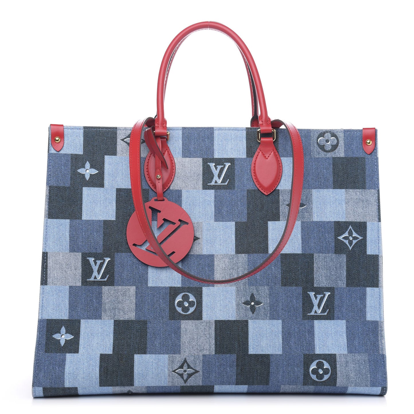 Denim Damier Monogram Onthego Blue Rouge