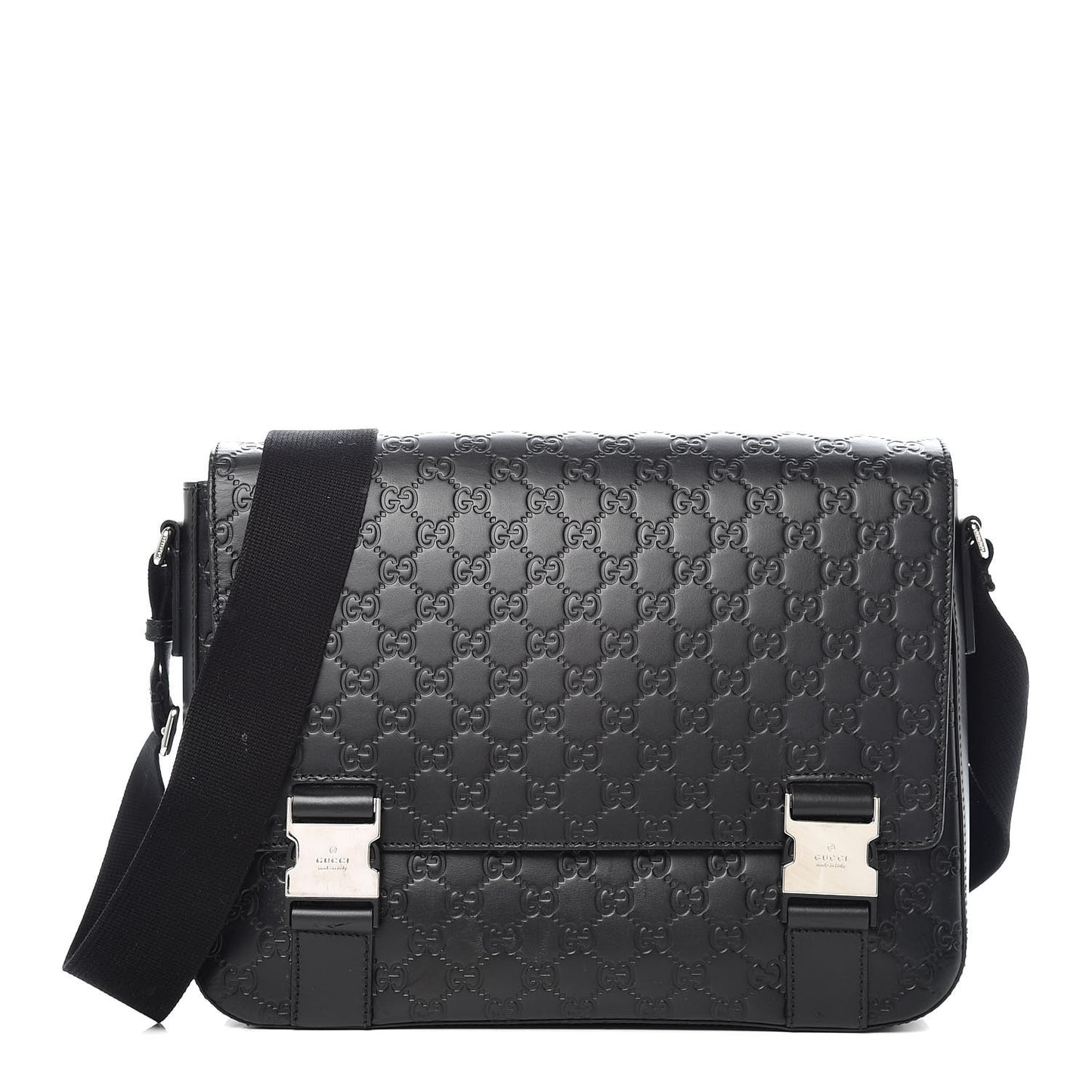 Guccissima Signature Medium Double Buckle Flap Messenger Bag Black