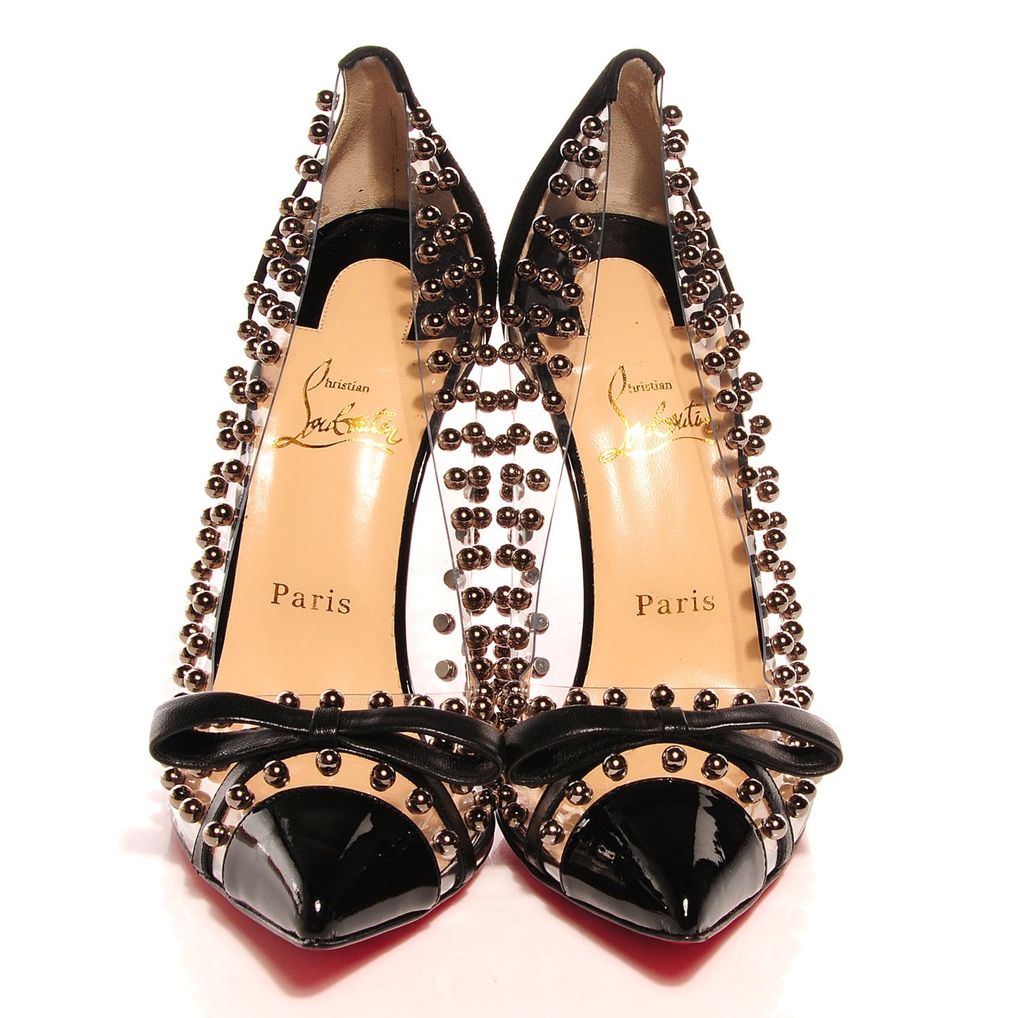 Suede Patent Bille et Boule 100 Studded Clear Bow Pumps Black 40.5