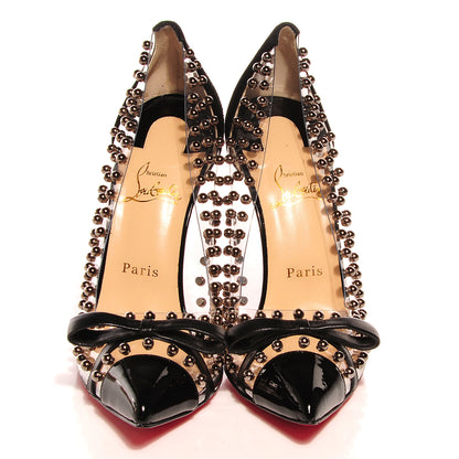 Christian Louboutin Suede Patent Bille et Boule 100 Studded Clear Bow Pumps Black 40.5 2 of 7