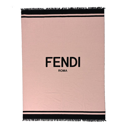 Fendi Wool Cashmere Logo Scarf Pink Black 1 of 4