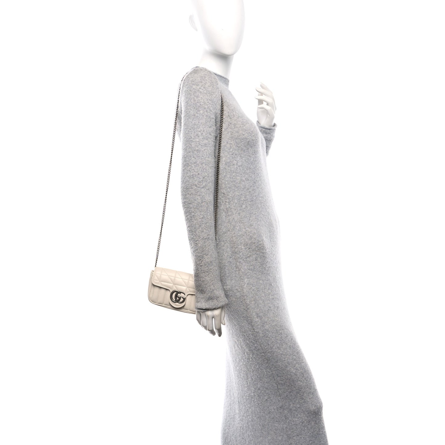 Calfskin Matelasse Aria Super Mini GG Marmont Shoulder Bag Mystic White