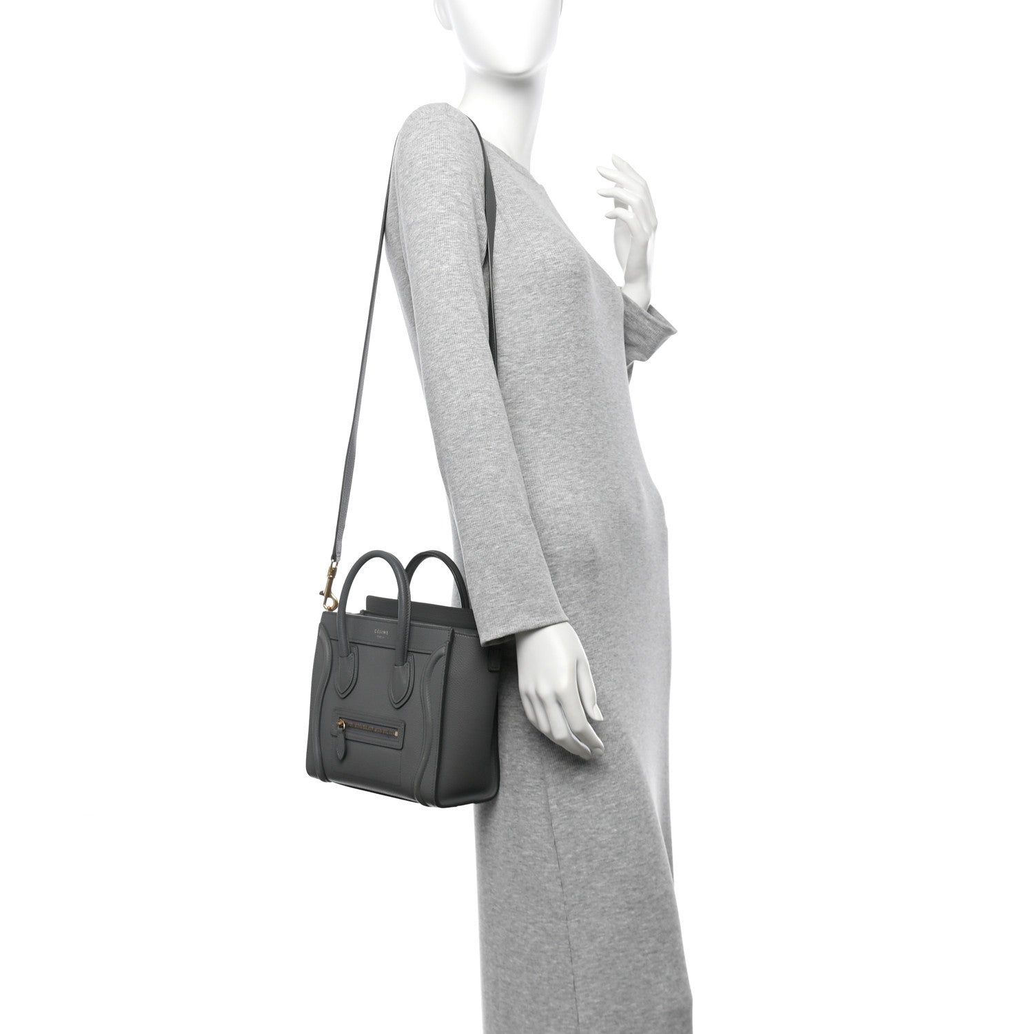 Celine Drummed Calfskin Nano Luggage Kohl 2 of 12