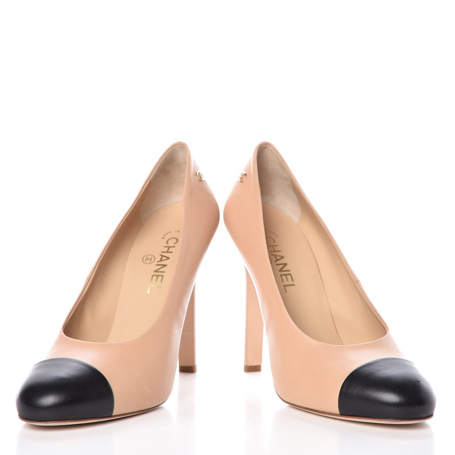 Chanel Lambskin Cap Toe Pumps 40 Beige Black 6 of 15
