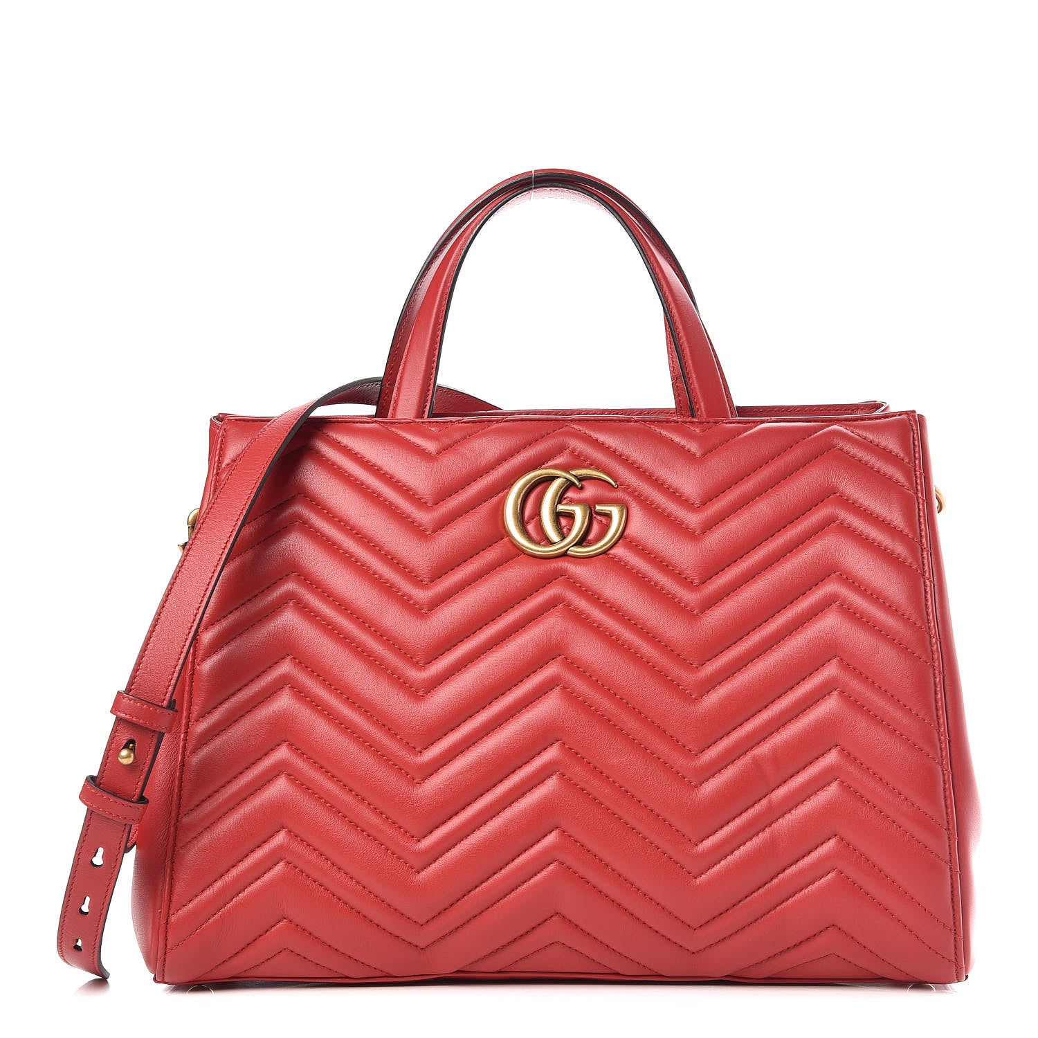 Gucci Calfskin Matelasse Medium GG Marmont Tote Hibiscus Red 1 of 14