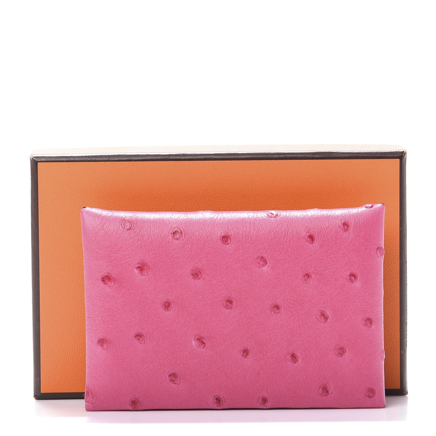 Hermes Ostrich Calvi Card Case Rose Tyrien 9 of 9