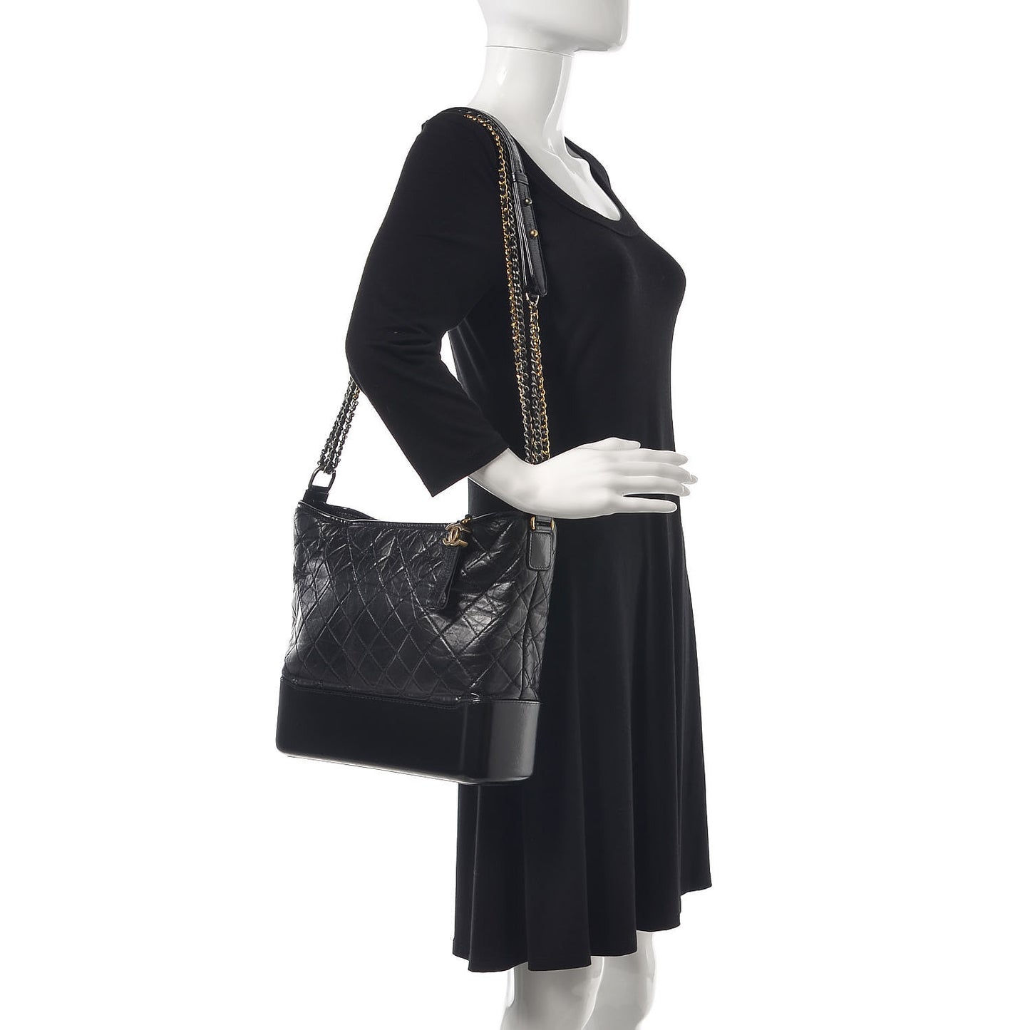 Aged Calfskin Quilted Large Gabrielle Hobo Black
