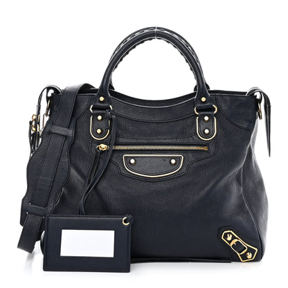 Balenciaga Chevre Gold Metallic Edge Hardware Velo Bleu Nuit Dark Sea 1 of 9