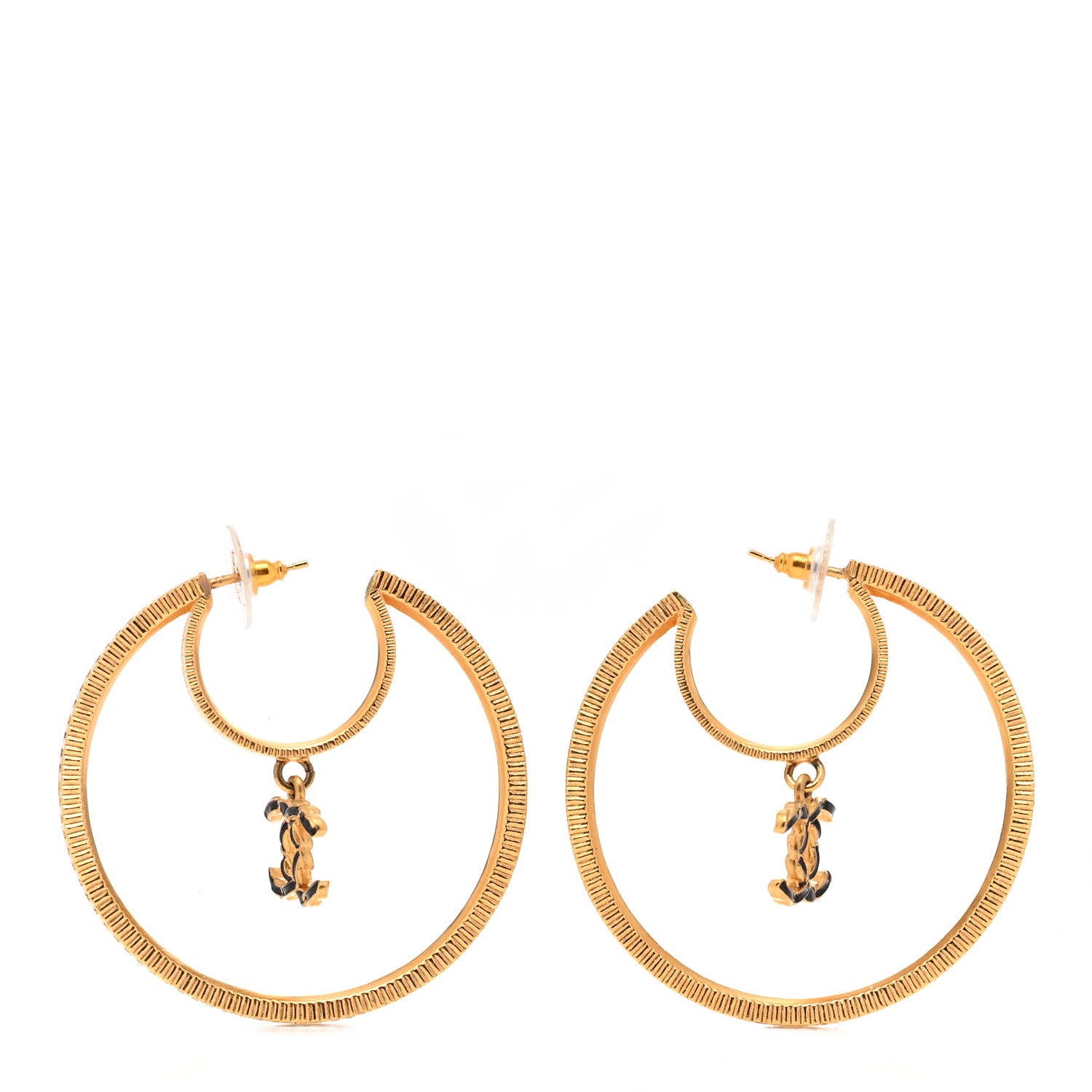 Chanel Crystal CC Drop Hoop Earrings Gold 1 of 6