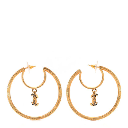 Chanel Crystal CC Drop Hoop Earrings Gold 1 of 6