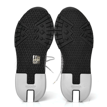 Hermes Knit Calfskin Suede Goatskin Bi-Color Womens Addict Sneakers 38 Black White 4 of 4