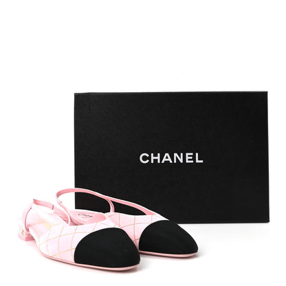 Chanel Suede Crystal Grosgrain Cap Toe CC Slingback Flats 39 Pink Gold Black 10 of 10