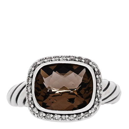 David Yurman Sterling Silver Diamond Smoky Quartz 10mm Noblesse Ring 53 6.25 1 of 6