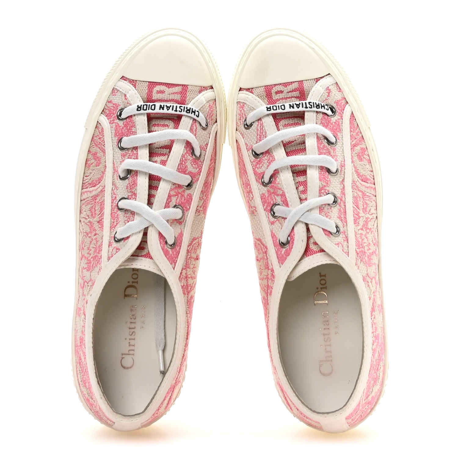 Christian Dior Canvas Toile De Jouy Embroidered Womens Walk'N'Dior Low Top Sneakers 37 Off-White Pink 2 of 9
