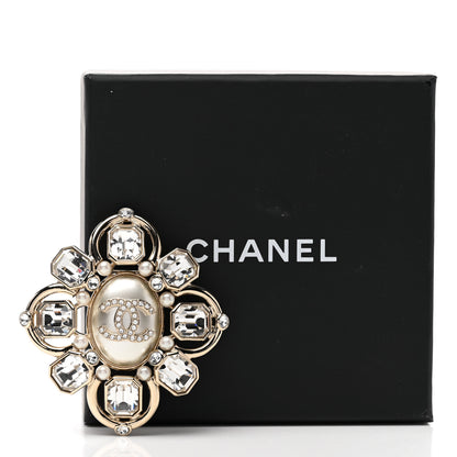Chanel Pearl Crystal CC Brooch Pearly White Gold 5 of 5