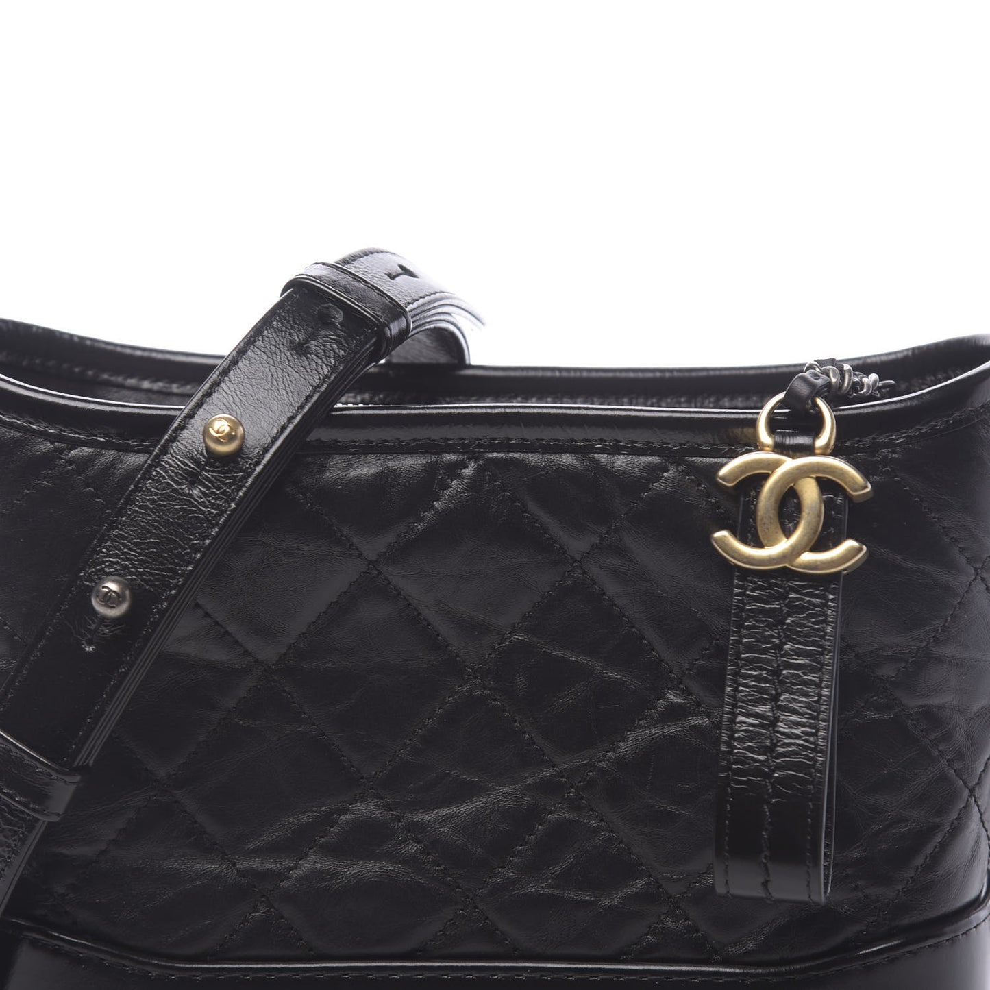 Aged Calfskin Quilted Small Gabrielle Hobo Black