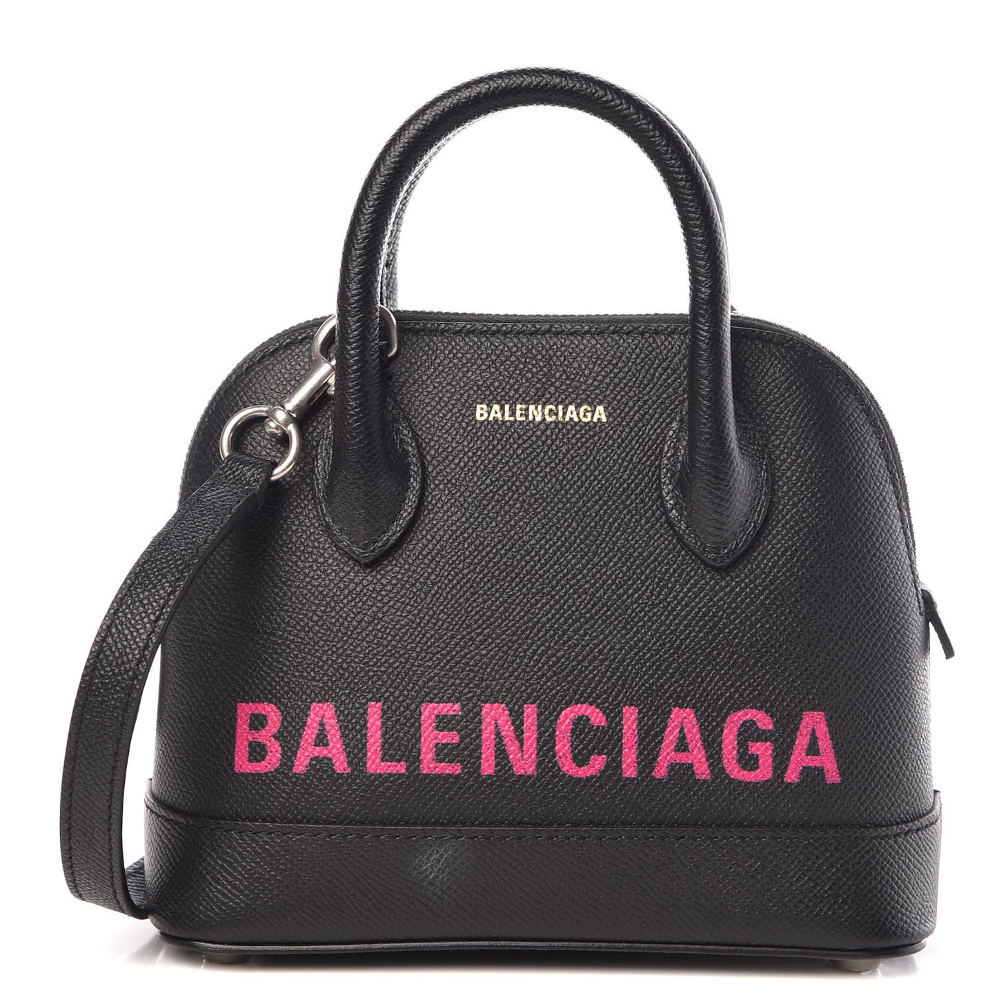Signature Grained Calfskin Logo XXS Ville Top Handle Bag Black Rose Shocking