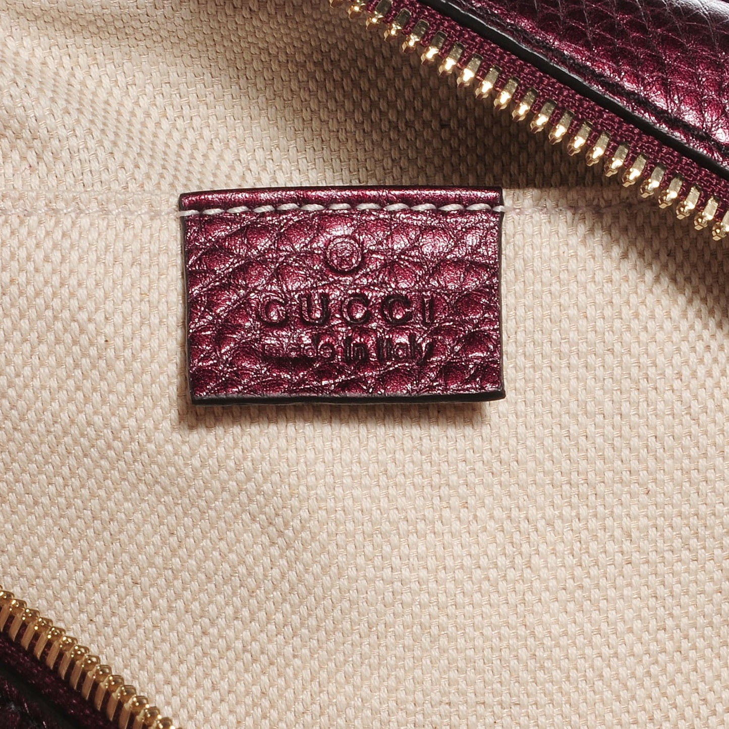 Metallic Pebbled Calfskin Small Soho Disco Bag Burgundy