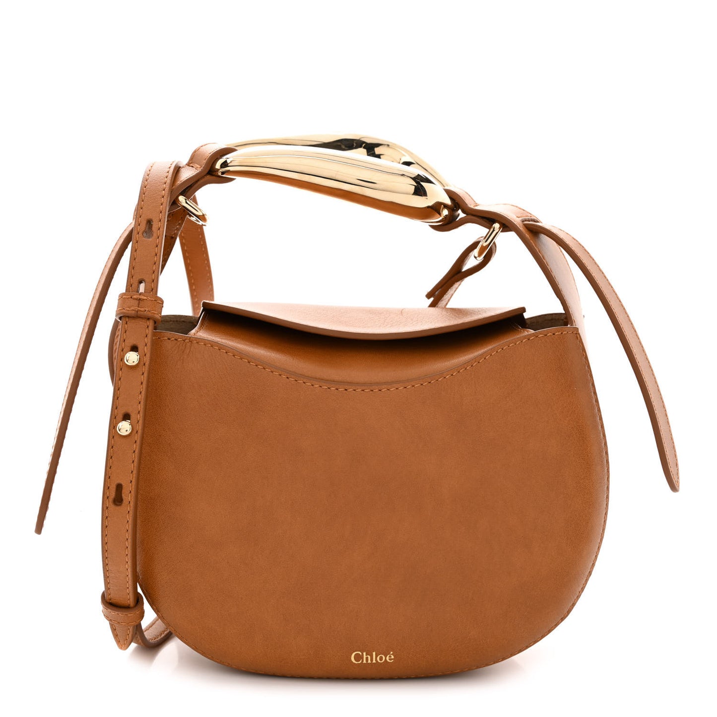Small Grain Calfskin Kiss Bag Arizona Brown