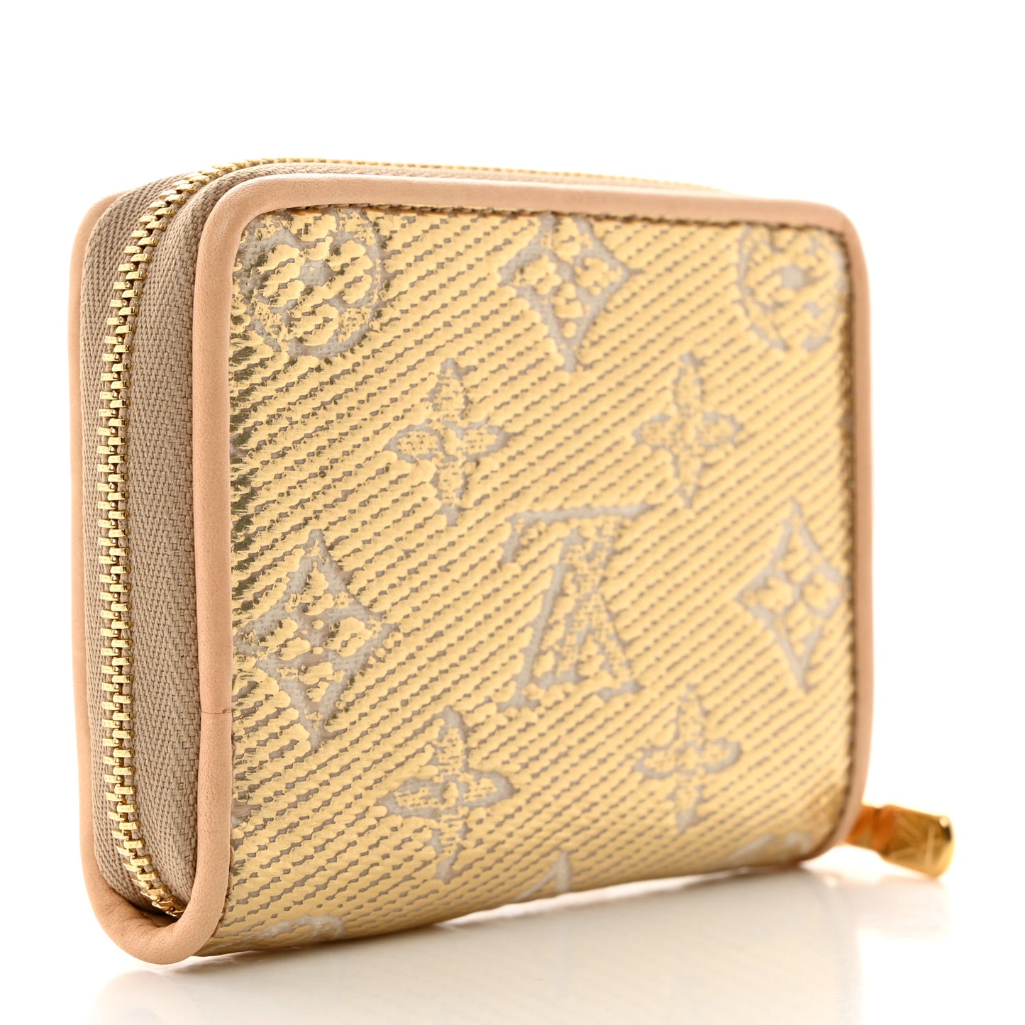Lurex Jacquard Monogram Zippy Coin Purse Beige