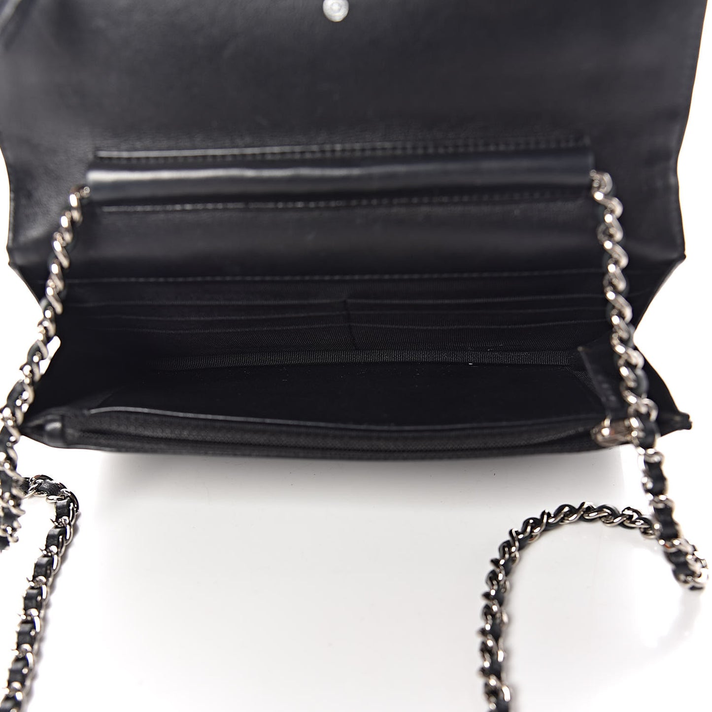 Striated Patent Quilted Wallet on Chain WOC Black