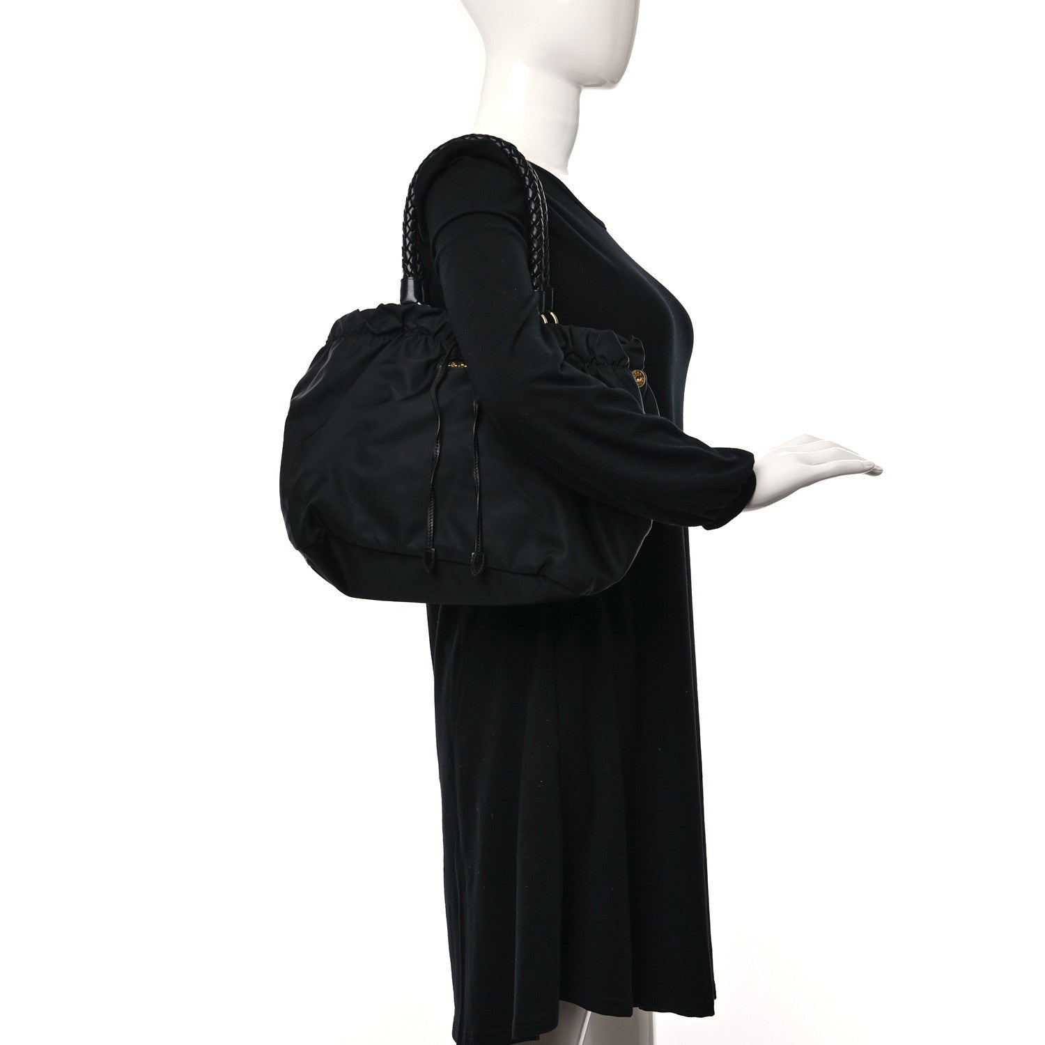 Prada Tessuto Nylon Bow Shoulder Bag Black 2 of 11