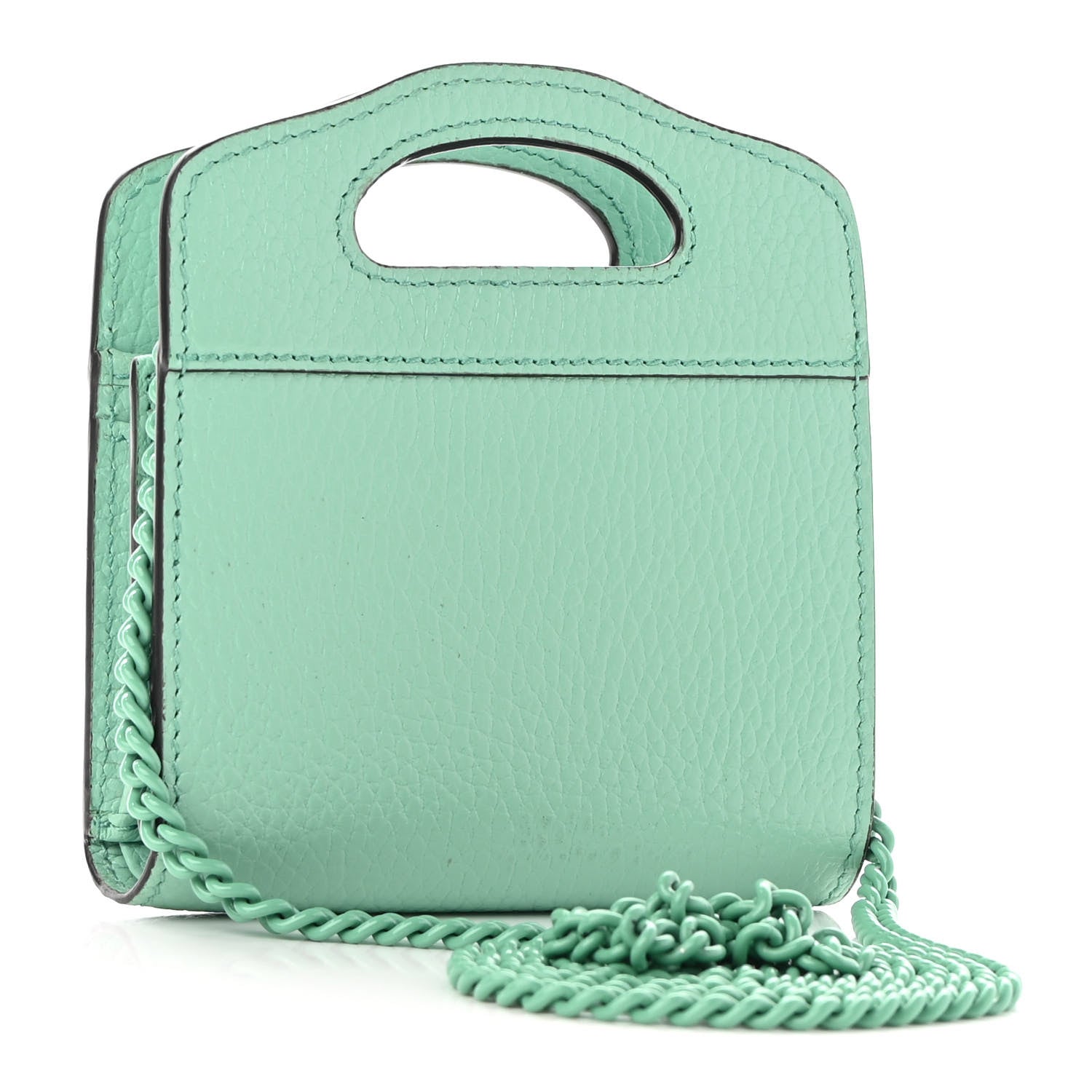 Gucci Dollar Calfskin Enamel Monochrome GG Marmont Top Handle Card Case Wallet Pepperlight Mint 3 of 9