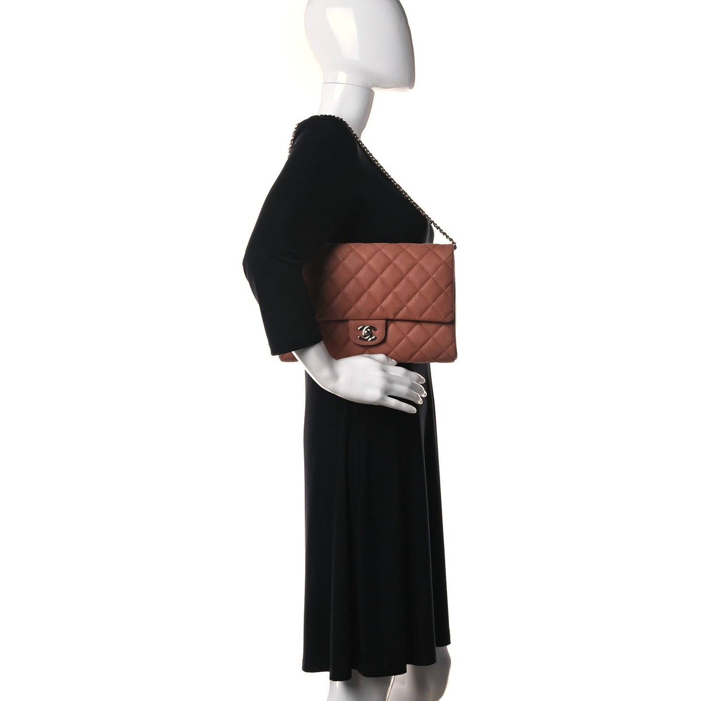 Iridescent Caviar Quilted Clutch With Chain Flap Light Brown