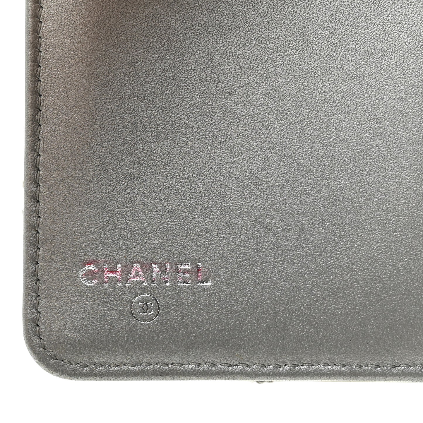 Metallic Aged Calfskin Stitched Reissue Compact Wallet  Silver